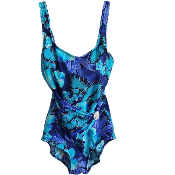 Roxanne 1 Piece Swim Suit-Floral-Metalic Thread-Silver Accent-Ruching-12/34C - Picture 2 of 10